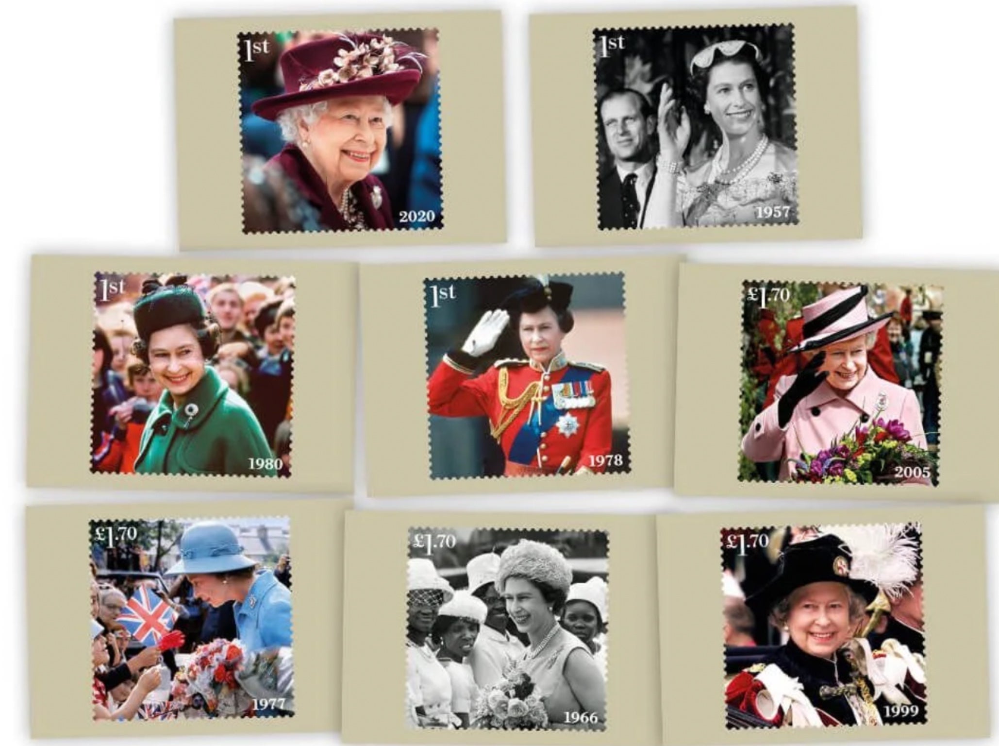 Antique UK Postage Stamp Collage of Queen sale Elizabeth II for Platinum Jubilee (for 11x14 frame) - cream matting